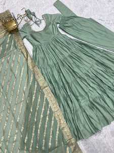ชุดเดรส Anarkali ผ้า Romansilk Chanderi สำหรับผู้หญิง ทรงยาวบานออก ชุดสูทแบบดั้งเดิมสำหรับสุภาพสตรี เสื้อผ้าชาติพันธุ์สำหรับงานปาร์ตี้ แห้งเร็ว - Product Image 6