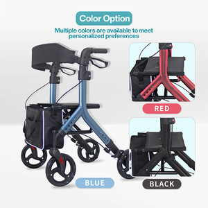 Déambulateur médical pliable à quatre roues, déambulateur de mobilité réglable en hauteur avec dossier et sac de courses pour personnes <span class=keywords><strong>âgée</strong></span>s - Product Image 4