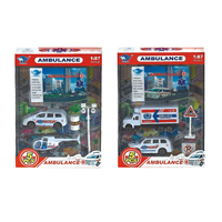 Coches de juguete de ambulancia de metal pequeños con función de conjunto completo ensamblados, coche de policía de juguete fundido a presión en coche