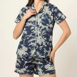 Perfect Design Floral Cotton Pajama Set Handblock Print Sleepwear Women's Nightwear Solid Colour Wholesale Price Available - Product Image 1