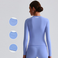 8016 costume de Yoga à manches longues pour femmes col rond T-shirt Pilates course Fitness haut de sport serré haut