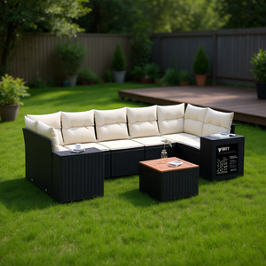 Ensemble de canapés de jardin modulaires en rotin PE noir, meubles d'extérieur élégants, coussins en mousse haute densité - Product Image 2