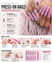Uñas Postizas de Ataúd de 5 Estilos de Moda al por Mayor: Borgoña, Leopardo, Floral, Ombre, Mariposa, 3D, Perlas, Brillo, Reutilizables, Set de Presión para Dedos