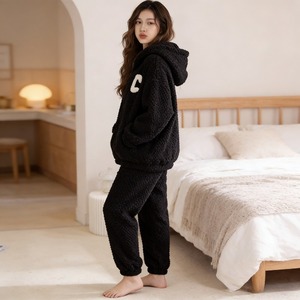 <span class=keywords><strong>Pigiama</strong></span> <span class=keywords><strong>Donna</strong></span> Autunno Inverno in Morbido Pile Waffle di Alta Qualità, Nero <span class=keywords><strong>con</strong></span> Scollo a V, <span class=keywords><strong>Cappuccio</strong></span> Morbido, Zip Frontale, Maniche Lunghe, Vita Elasticizzata - Product Image 5