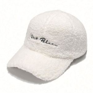 Winter Warm Raised Embroidery Logo 6 Panel <b>Women</b> Lamb Custom Fuzzy Wool Plush Outdoor Baseball <b>Cap</b> - Product Image 5
