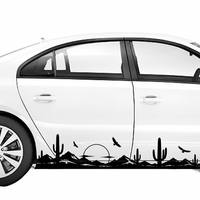 Autocollants latéraux de voiture motif Cactus du Désert Coucher de Soleil, en PVC noir, Logo/Emblème auto-adhésif, étanche, pour personnalisation extérieure automobile
