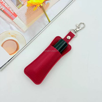 Étui de voyage portable en cuir rouge pour filles, pour baume à lèvres, brillant à lèvres et rouge à lèvres, avec chaîne, vente en gros économique