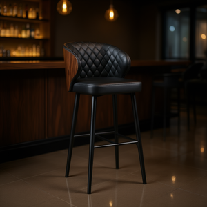 Sgabello da Bar Homeera 46x50x104cm in Pelle Nera con Schienale in Legno, Arredamento Bar Moderno e Contemporaneo - Product Image 2