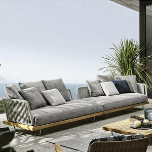 إطار خشبي فاخر حديث لجميع الأحوال الجوية أثاث فناء من خشب الساج والخشب الروطان طقم حديقة للاستخدام الخارجي لأريكة غرفة المعيشة - Product Image 1