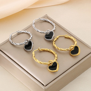 Kalen 18K Vàng Mạ Thép Không Gỉ Đồ Trang Sức Hợp Thời Trang Vòng Tai Twist <span class=keywords><strong>Rope</strong></span> Dầu Drop Trái Tim Bông Tai - Product Image 3