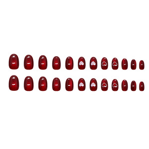 Red Cat's Eye Heart Short Round 24PCs Hecho a máquina Medio hecho a mano Acrílico Nails Press-On Nails Venta al por mayor <span class=keywords><strong>Uñas</strong></span> postizas - Product Image 5
