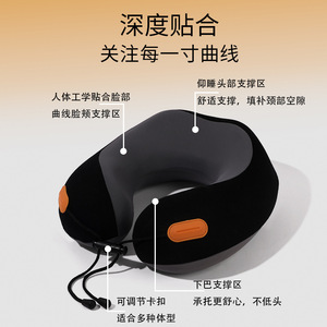 Almohada de Viaje en Forma de U de Espuma Viscoelástica, Soporte Portátil para el Cuello con Logotipo Adhesivo para Adultos - Product Image 1