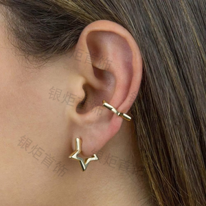 LOZRUNVE Boucles d'oreilles créoles en argent sterling 925 en forme d'étoile, style coréen, vente en gros, plaqué or 18 carats - Product Image 2