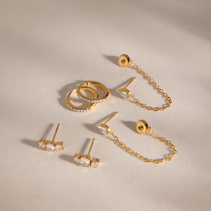 Ensemble de 3 paires de boucles d'oreilles J&D Jewelry en acier inoxydable plaqué or 18 carats, avec zircon cubique taille poire et pampilles, pour femmes - Product Image 5
