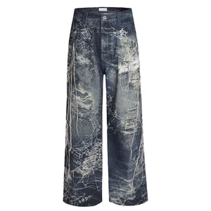 <span class=keywords><strong>Pantaloni</strong></span> Harem a Vita Media Stile Americano, Ricamo in Seta a Ragnatela, Design Stampato Digitalmente, Tessuto Denim 3D Lavato per l'Autunno - Product Image 1