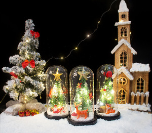 Cadeaux, dôme en verre transparent avec lumières LED de Noël, cloche en verre avec base pour la décoration de Noël, fournitures de fête - Product Image 2