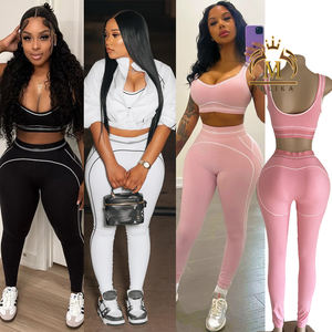 Tute da <span class=keywords><strong>donna</strong></span> personalizzate di alta qualità gilet Crop Top e Leggings 2 pezzi Set pantaloni <span class=keywords><strong>Casual</strong></span> da jogging due pezzi Set abiti da <span class=keywords><strong>donna</strong></span> - Product Image 2