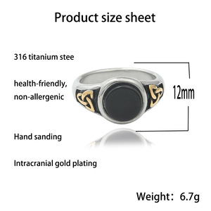 Anillo Estilo Vikingo para Hombre con Bisel de Piedra Negra, Acero Inoxidable en Tono Dorado, Joyería Punk, Regalo 280705 - Product Image 4