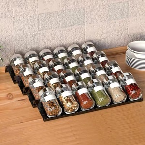 Acrylic Tiered Spice Rack <b>Drawer</b> Organizer Transparent Black Standing Type Foldable Punch Free Condiment Storage Shelf - Product Image 2