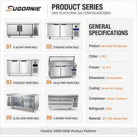 Réfrigérateur sous comptoir en acier inoxydable 304, 300L, 2 portes, refroidissement par ventilateur, sans givre, pour cuisine et restaurant