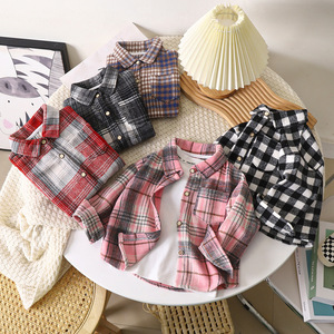Chemise à carreaux à manches longues pour garçons, haut à col pour enfants, 90cm-150cm - Product Image 1