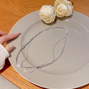 A Double-layered High-end <strong>Silver</strong> <strong>Necklace</strong> with a <strong>Unique</strong> Design for Women, Featuring a Fine Shimmering Layer - Product Image 4