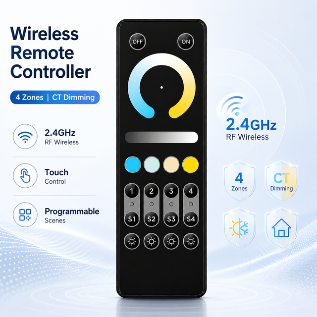 RF 2.4GHz Remote Control LED Wireless Touch Dimmer Four-Zone Controller Strip Light Ceiling Lamp Smart Home Lighting System 30m
