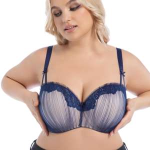 Soutien-Gorge Confort pour <span class=keywords><strong>Femme</strong></span> Bonnet D à G Demi-Bonnet pour Poitrines Généreuses à Armatures Maintien Renforcé avec Maille Respirante Couleur Contrastée - Product Image 6