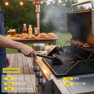 Commercio all'ingrosso 36x7x5cm di plastica nera griglia per Barbecue spazzola di forma lunga 116g strumento di pulizia con raschietto in acciaio inox scatola di imballaggio - Product Image 2