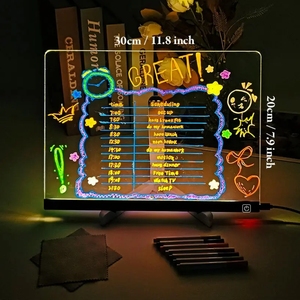 لوحة ملاحظات أكريليك مضيئة بتقنية <span class=keywords><strong>LED</strong></span> للديكور المنزلي بتصميم عصري وإضاءة دافئة بيضاء قابلة لإعادة الكتابة مع قائمة مهام ومصباح مكتب - Product Image 6