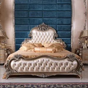 Hertha 1.8m neoclassico stile francese barocco di transizione stile di lusso letto matrimoniale/King Size hotel europei in pelle di legno massiccio