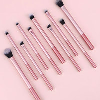 Set Kuas Makeup Profesional 10 Buah dengan Bulu Sintetis dan Pegangan Plastik, Ramah Perjalanan, Multifungsi, Kuas Pipih untuk Eyeliner.