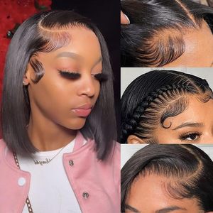 Pelucas Cortas Sin Pegamento de Cabello <span class=keywords><strong>Humano</strong></span> al por Mayor Lace Front 13*4 Pre-Depilada HD Transparente de Pelo Hindú Crudo Estilo Bob - Product Image 2