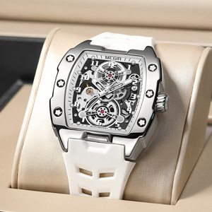 Fournisseur de montres pas chères en Chine, montres mécaniques noires avec design ajouré, mouvement automatique, montres mécaniques avec bracelet argenté - Product Image 4