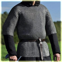 Habergeon médiéval style facteur, demi-manches, en acier doux, anneaux rivetés plats, fait main, objet de collection