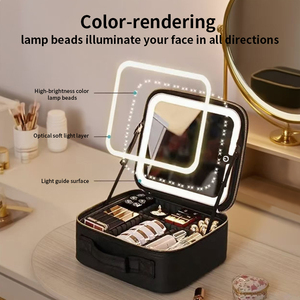 Nhà Máy Tùy Chỉnh Chất Lượng Cao Vanity USB LED Ánh Sáng Gương Trang Điểm Di Động Kit Vẻ Đẹp Trường Hợp Màu Hồng Du Lịch Tổ Chức Mỹ Phẩm Túi - Product Image 4