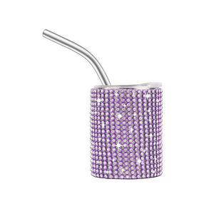Mini vaso morado de 3 oz con pajita y tapa, vasos mini de doble pared con aislamiento al vacío, vaso de acero inoxidable con incrustaciones de diamantes. - Product Image 6