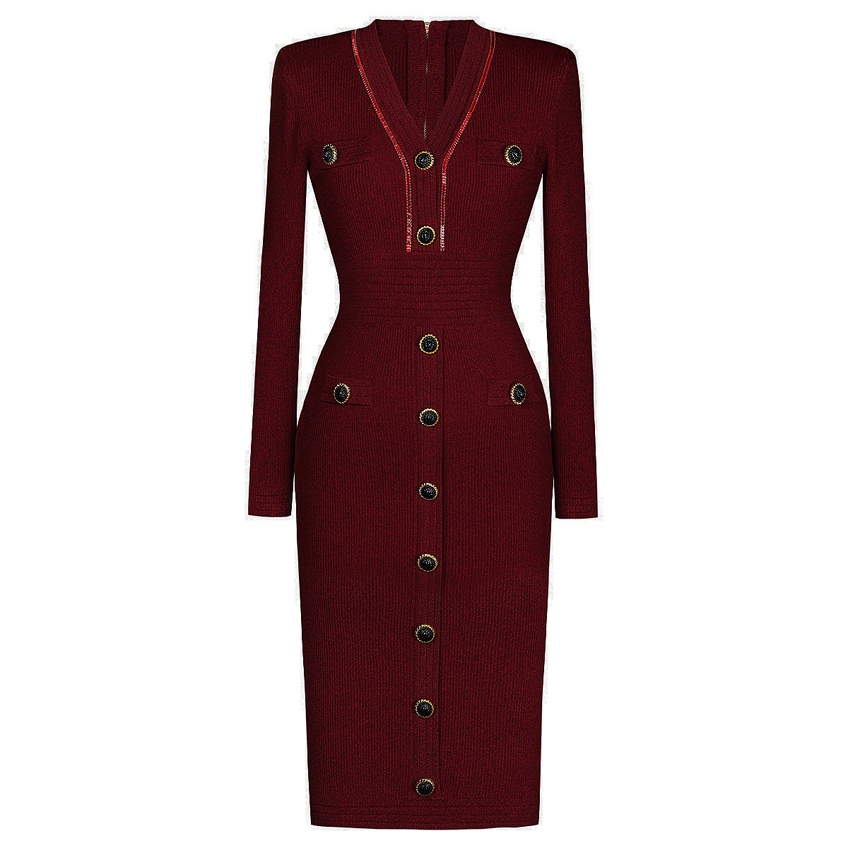 New Designer Runway Fashion Sheath Bodycon Knitting Sweater Dresses for  Women V Neck Buttons Midi Party Dress| Alibaba.com
