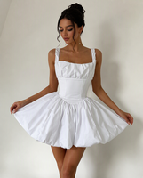 Robes blanches Dames Robe Plissée A-ligne Sans Manches D'été Corset Robes Femmes Sexy