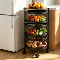Carrito de Almacenamiento Giratorio de 3 Niveles con Cestas de Malla Metálica, Carro de Cocina Móvil para Frutas, Verduras, Especias y Utensilios
