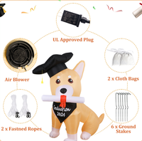 Modèle gonflable de Corgi de graduation avec lumières LED intégrées pour la décoration et l'ambiance des fêtes de remise des diplômes sur le campus