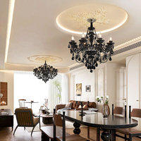 Lustres en cristal français de luxe, noirs, rétro, pour villa, hôtel, salon, lustre à bougies E14, luminaire suspendu haut de gamme, éclairage intérieur