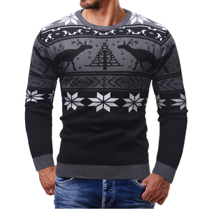 Pull de Noël moche personnalisé ODM en jacquard Fair Isle pour hommes et femmes, motif flocon de neige et Père Noël, col rond, tricoté pour l'hiver, vente en gros - Product Image 1