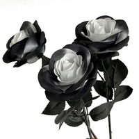 Fleurs artificielles en soie faites à la main pour Halloween et Noël, style gothique sombre, fleurs noires mélangées, tige unique, feuillage noir de Noël