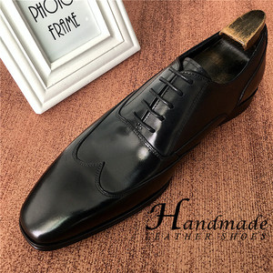 Chaussures en cuir haut de gamme faites à la main pour hommes, en cuir véritable importé de vache, style Oxford anglais à bout carré, chaussures habillées. - Product Image 3