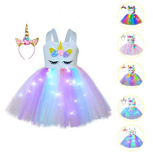 Robe de princesse en Tulle pour enfants, vente en gros, <span class=keywords><strong>Tutu</strong></span> avec bandeau, <span class=keywords><strong>licorne</strong></span>, lumière LED, Costumes de fête d'halloween - Product Image 2
