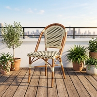 Chaise de bistrot vintage en rotin PE imperméable aspect bambou rouge français avec dossier et structure en alliage d'aluminium anti-UV pour intérieur et extérieur