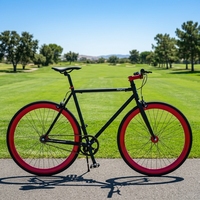 Vélo de piste à vitesse fixe 700C, cadre gris, jantes noires profondes en V, guidon plat, double frein, pour trajets urbains, vente en gros OEM