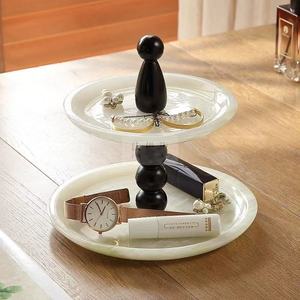 Bandeja de almacenamiento de decoración de entrada de mármol Natural, bandeja de joyería de aromaterapia, bandeja de fruta de doble capa - Product Image 3