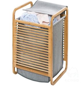 Dirty Clothes <b>Washing</b> Hamper Portable Square Bamboo <b>Wood</b> Laundry <b>Basket</b> - Product Image 3